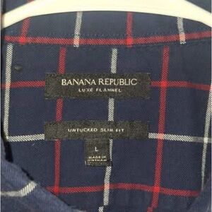 Banana Republic Navy Plaid Button-Up Shirt with Red and White Windowpane